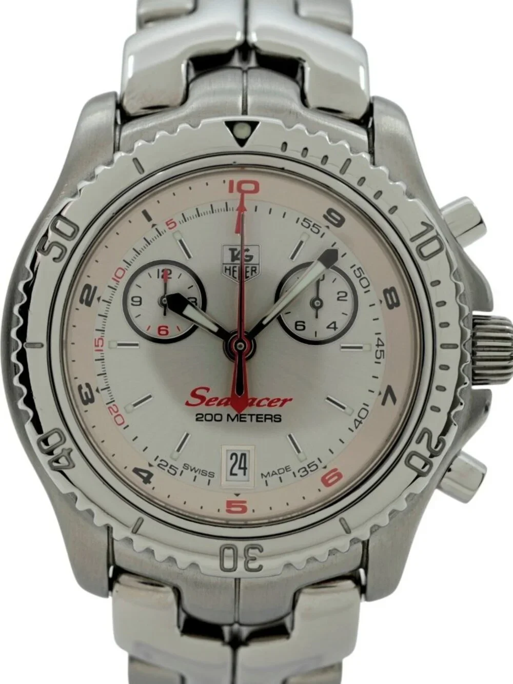 Tag Heuer 42mm Men's Searacer LINK Chronograph Silver Dial SS Watch Ref: CT1114!